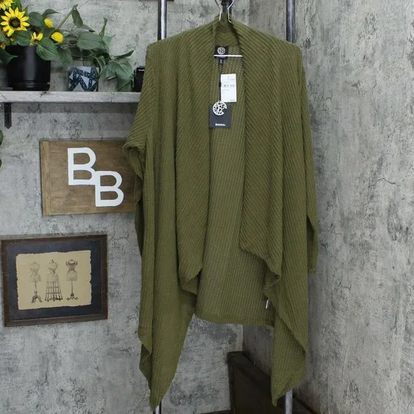NWT bobeau Waffle Flyaway Cardigan 1X Olive Green - Picture 2 of 6